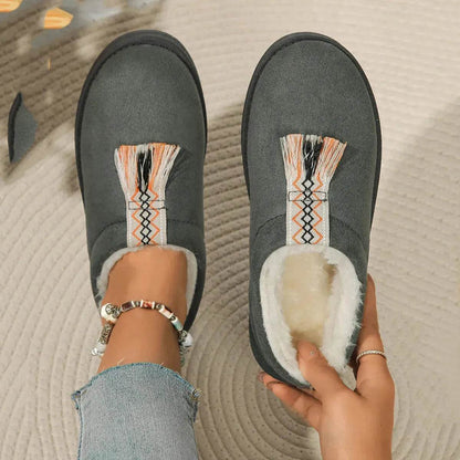 Winter Plush Home Slippers Fashion Round Toe Flat Suede Garden Shoes Indoor Warm Floor Bedroom Slipper For Women - www.Shopthatapp.com