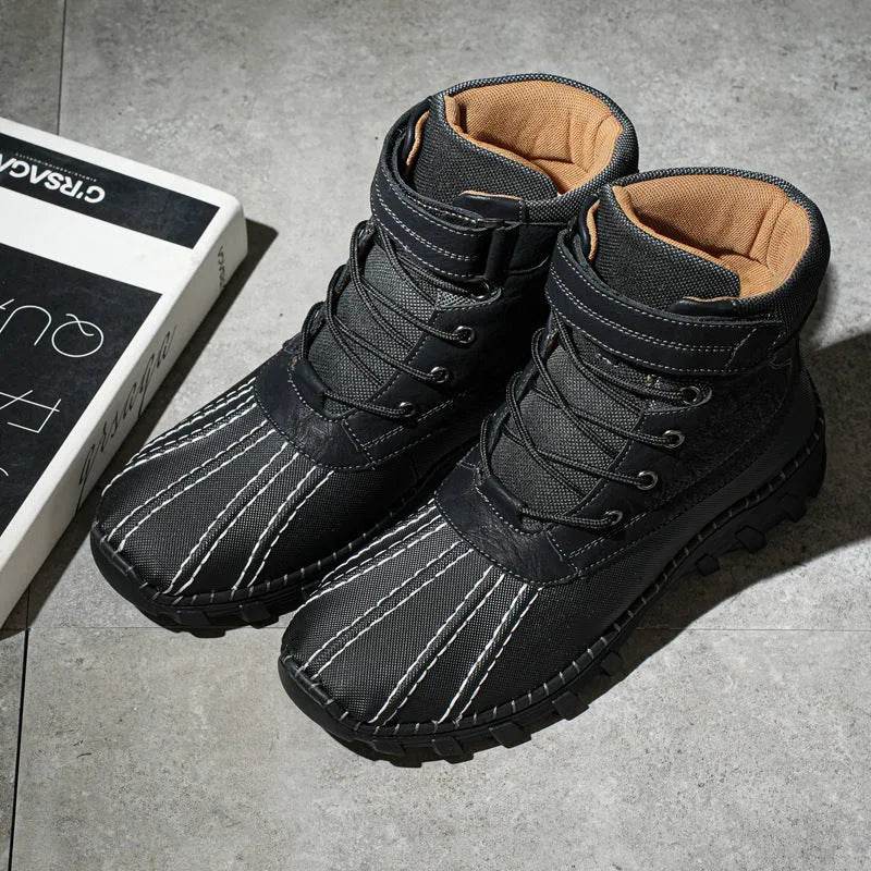 Winter Fleece Lace-up Snow Boots For Men Women Waterproof And Anti-slip Outdoor Work Boot Fashion Warm Mid-tube Cotton Shoes Men - www.Shopthatapp.com