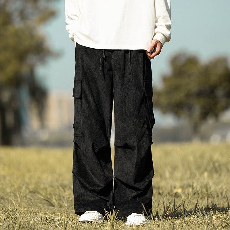 Autumn And Winter Straight Casual Wide-leg Corduroy Baggy Cargo Pant Overalls Men - www.Shopthatapp.com