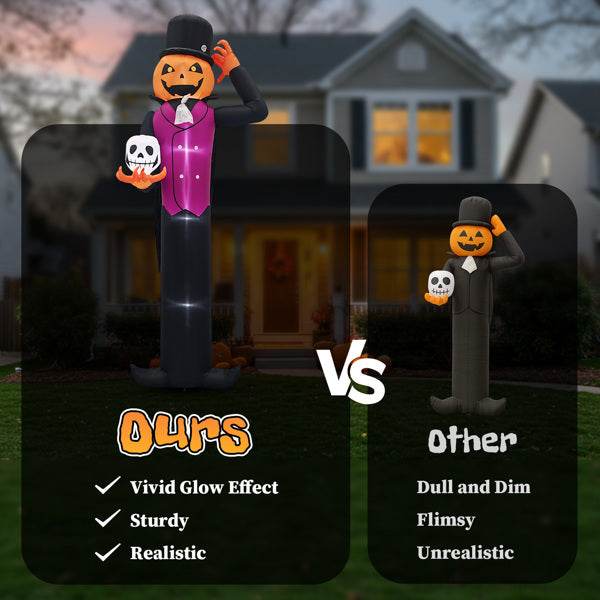 12ft Caped Pumpkin Man, Halloween Inflatable Decoration 12V - www.Shopthatapp.com