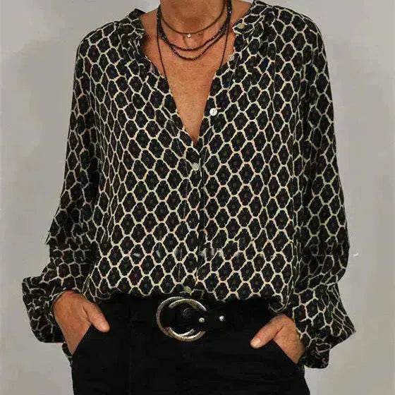 Women's blouse V-neck Long Sleeve Stylish Button down Blouse shirt - www.Shopthatapp.com