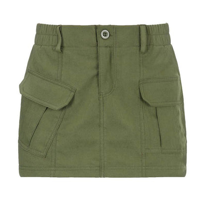 Simple Tooling Style Pocket Army Green Woven Hot Girl A- Line Mini Hip Cargo Skirt Summer - www.Shopthatapp.com