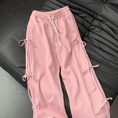 Fashion Vintage Bow lace up Drawstring Wide leg sweat pant for women - www.Shopthatapp.com