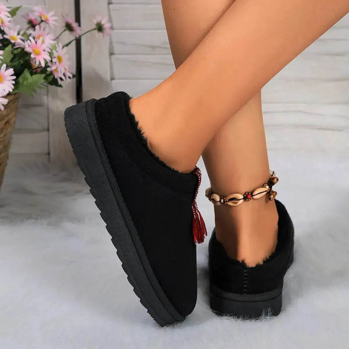 Winter Plush Home Slippers Fashion Round Toe Flat Suede Garden Shoes Indoor Warm Floor Bedroom Slipper For Women - www.Shopthatapp.com