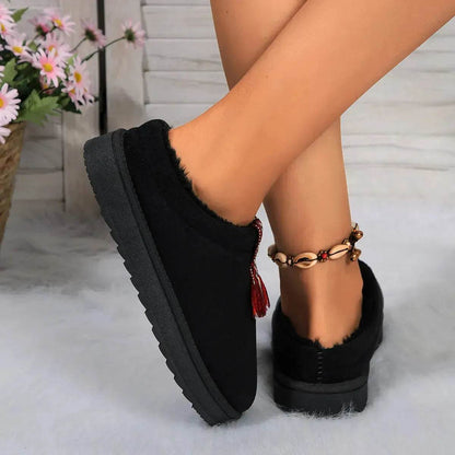 Winter Plush Home Slippers Fashion Round Toe Flat Suede Garden Shoes Indoor Warm Floor Bedroom Slipper For Women - www.Shopthatapp.com
