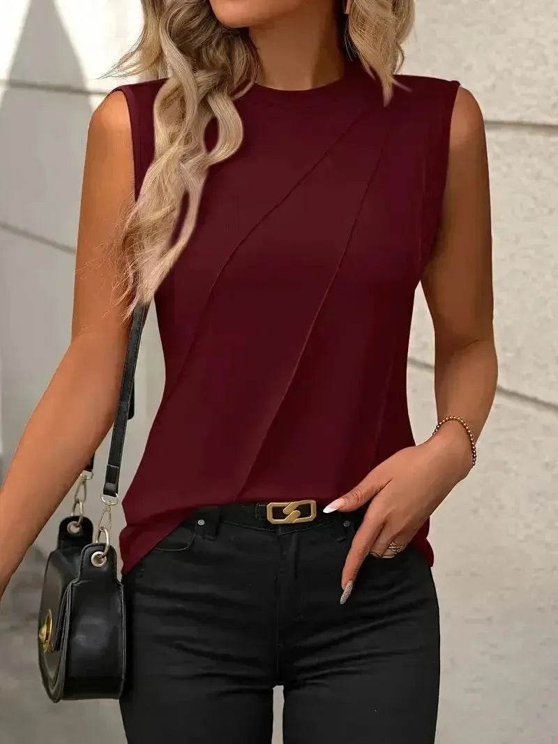 Summer Women's Solid Color Round Neck Sleeveless Loose Tops for Women suitable for Work business Events Ladies Evening Tops. - www.Shopthatapp.com