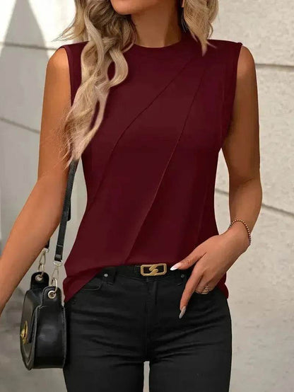 Summer Women's Solid Color Round Neck Sleeveless Loose Tops for Women suitable for Work business Events Ladies Evening Tops. - www.Shopthatapp.com