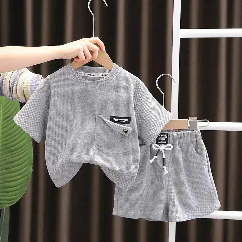 Children's Summer Clothing Casual Plain color Cotton Short Sleeve shirt and Short pant Two-piece Set - www.Shopthatapp.com