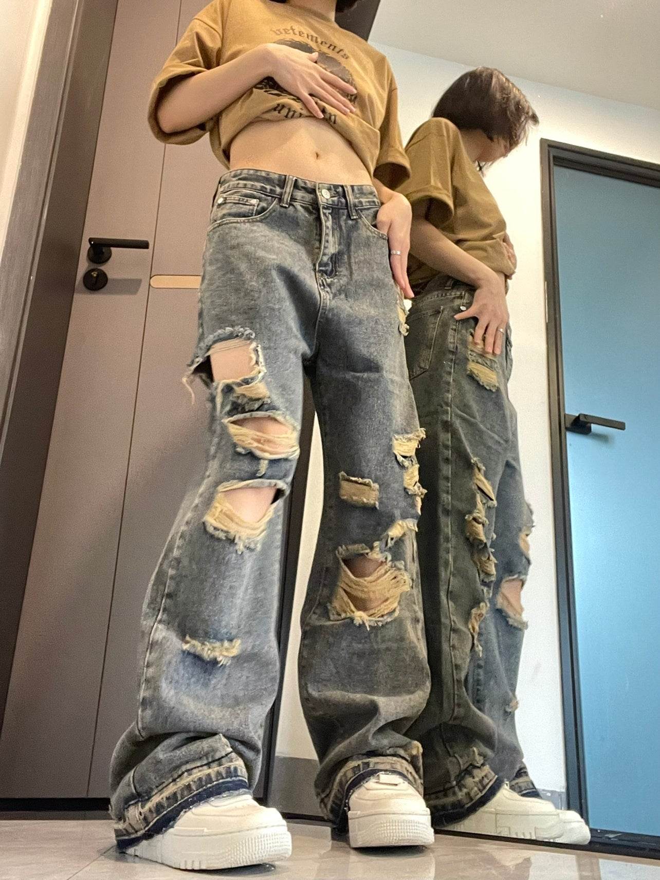Ripped Jeans For Women Baggy Denim Boyfriend Jeans - www.Shopthatapp.com