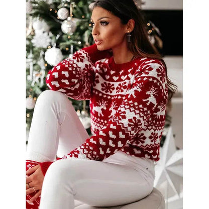 Christmas Elk Long Sleeve Knitted Sweater - www.Shopthatapp.com