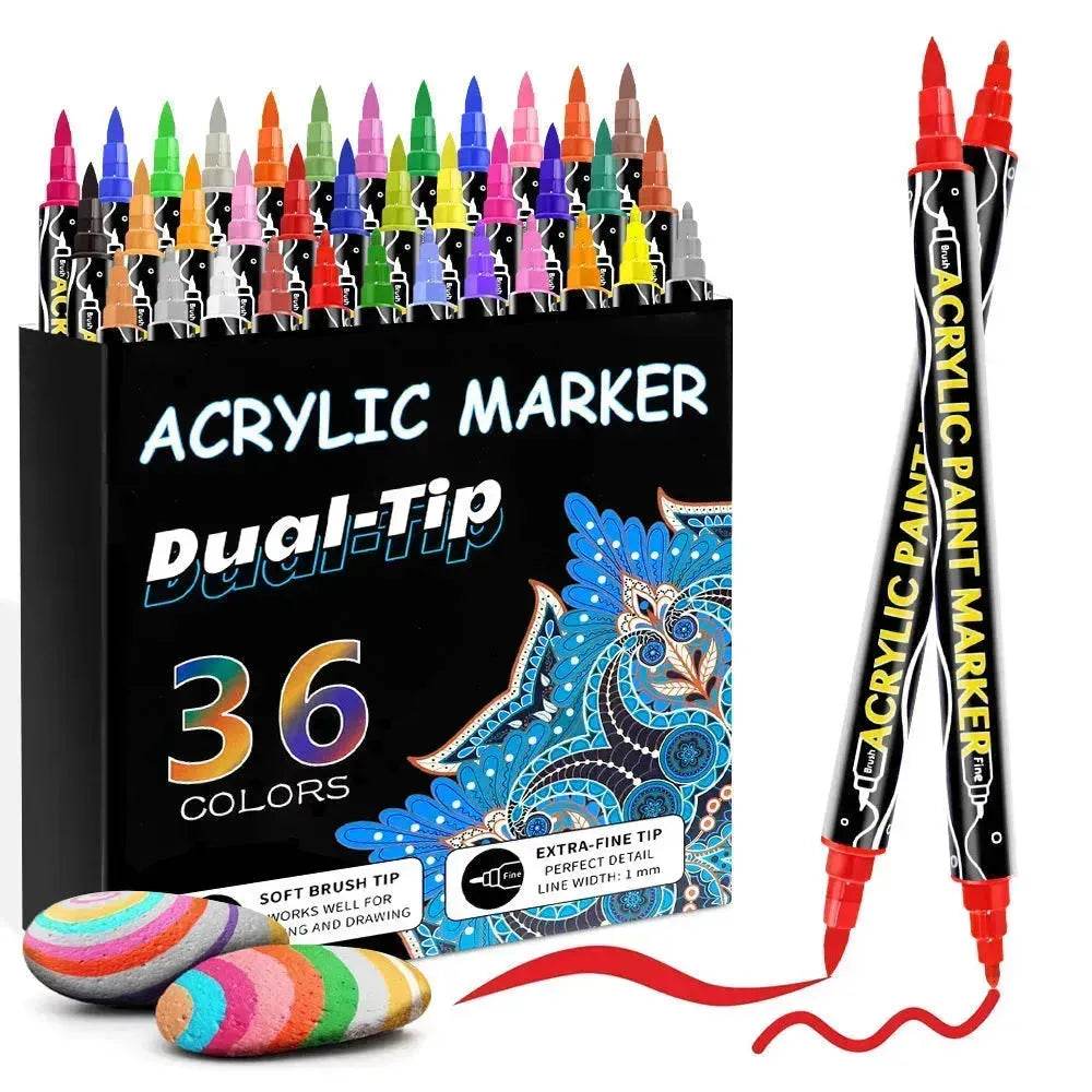 Acrylic Marker Pen Double-headed Stackable Water-based Paint Brush Paint Marker and Highlighter - www.Shopthatapp.com