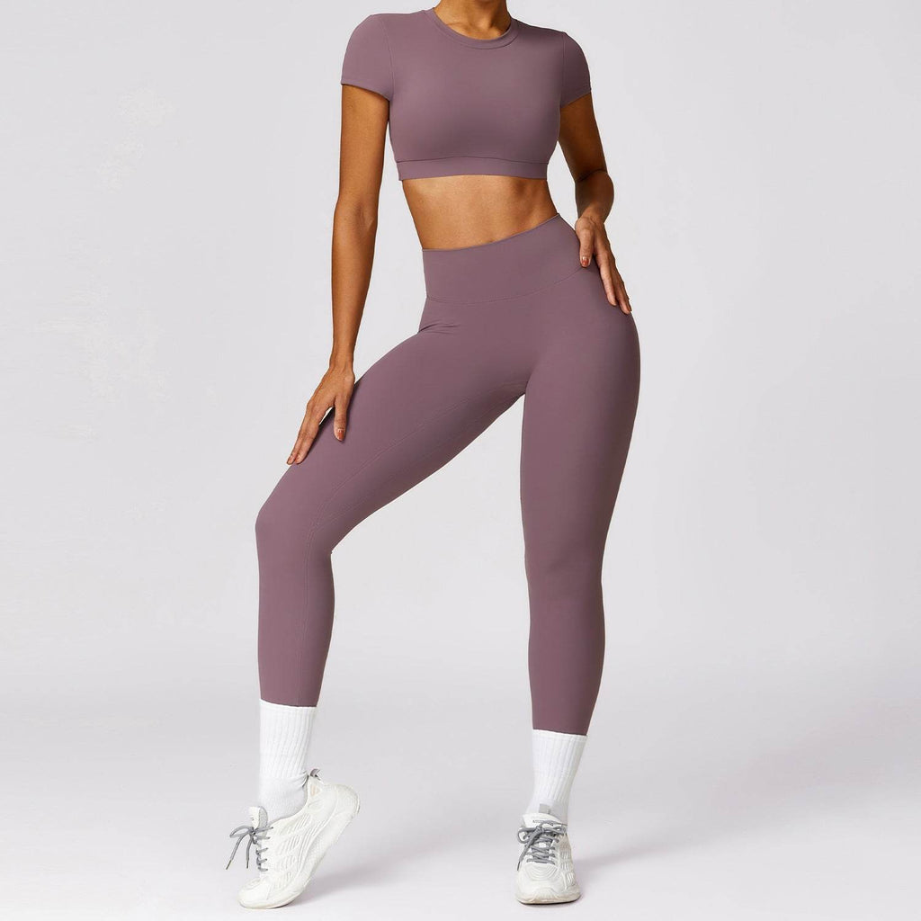 Women 2pcs Workout Gym Outfit Sport Running Fitness wear Pant and crop Top - www.Shopthatapp.com
