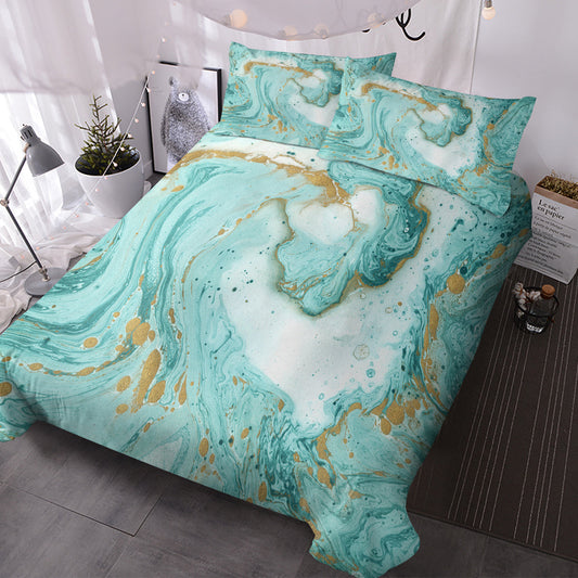 Chic Girly Marble Duvet Cover Mint Gold Glitter Turquoise Bedding Comforter Set Abstract Aqua Teel Blue Duvet Cover - www.Shopthatapp.com
