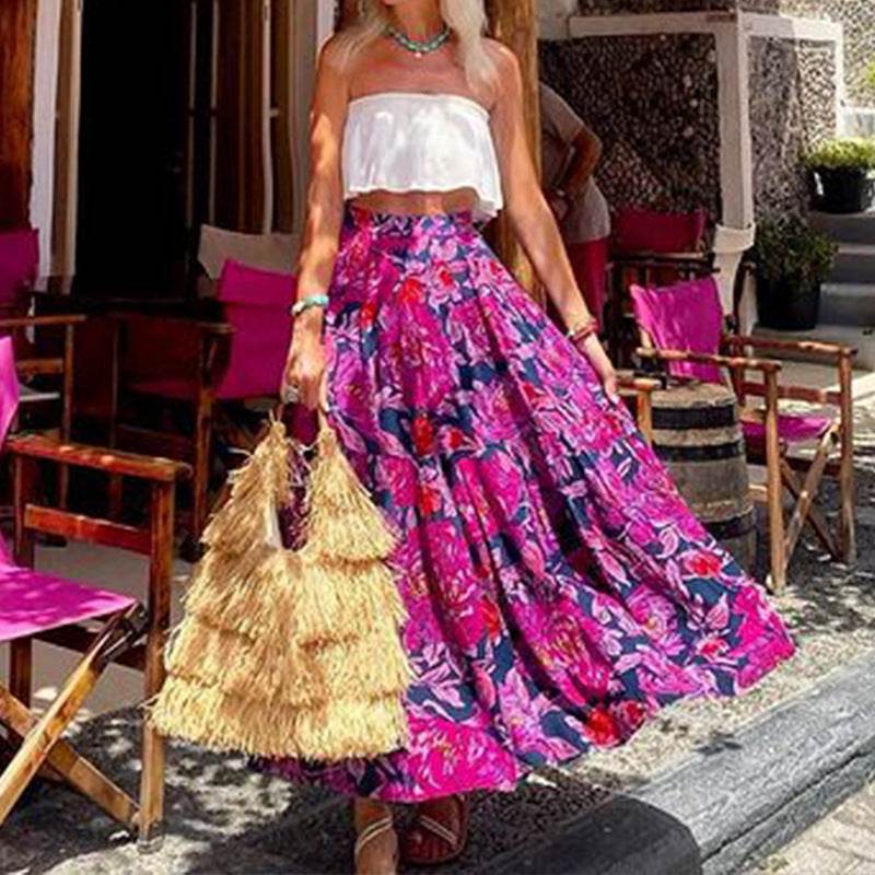 Spring Summer Fashionable Printed Bohemian High Waist floral Circle maxi Skirt - www.Shopthatapp.com