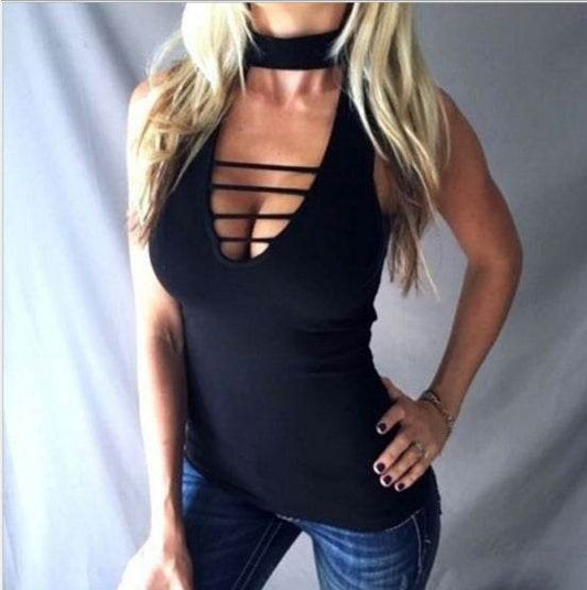 Sexy Tank Women Casual Lace Up Hollow Out V neck Tops - www.Shopthatapp.com