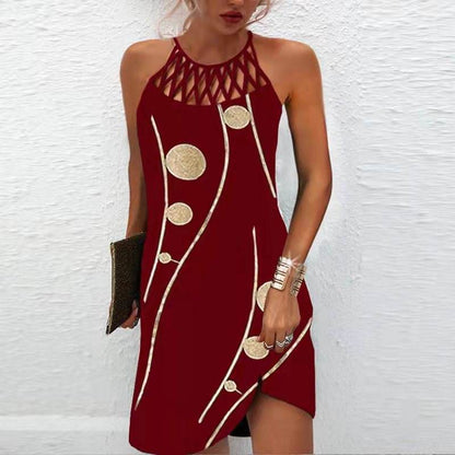 Fashion Print Dress Casual Halterneck Dresses For Women Summer Clothes - www.Shopthatapp.com
