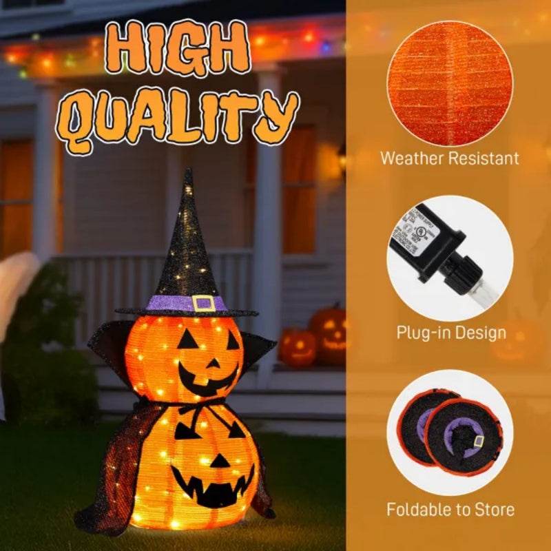 2Packs 3FT Halloween Collapsible Lighted Pumpkin Decoration, 176 LED Pop-Up Pumpkin Lamp With Cape, Plug In Halloween Jack-O-Lantern With Metal Stand For Indoor Outdoor Garden Patio Party Decor - www.Shopthatapp.com