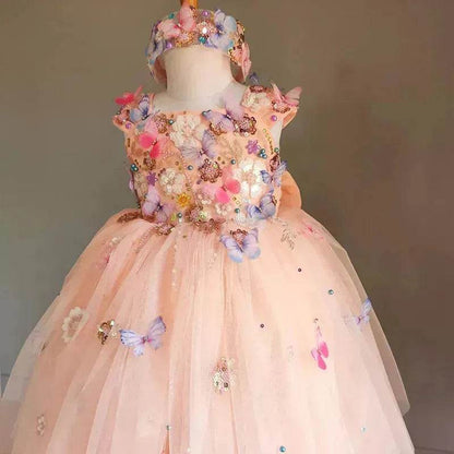 Children's Handmade Flower Fashion Special Dress Princess Ball Gown Dress Birthday Photoshoot Dress for girls Party dress for kids - www.Shopthatapp.com