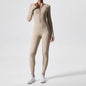 Athleisure Bodycon Long Sleeve Turtleneck Zip up Hip Raise Workout Yoga Jumpsuit Activewear for Women - www.Shopthatapp.com