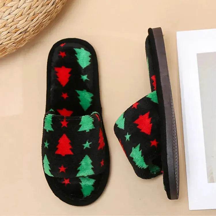 Christmas Tree Home Slippers Fashion Floor Bedroom Open-toe Plush Slippers For Women Fuzzy House Shoes - www.Shopthatapp.com