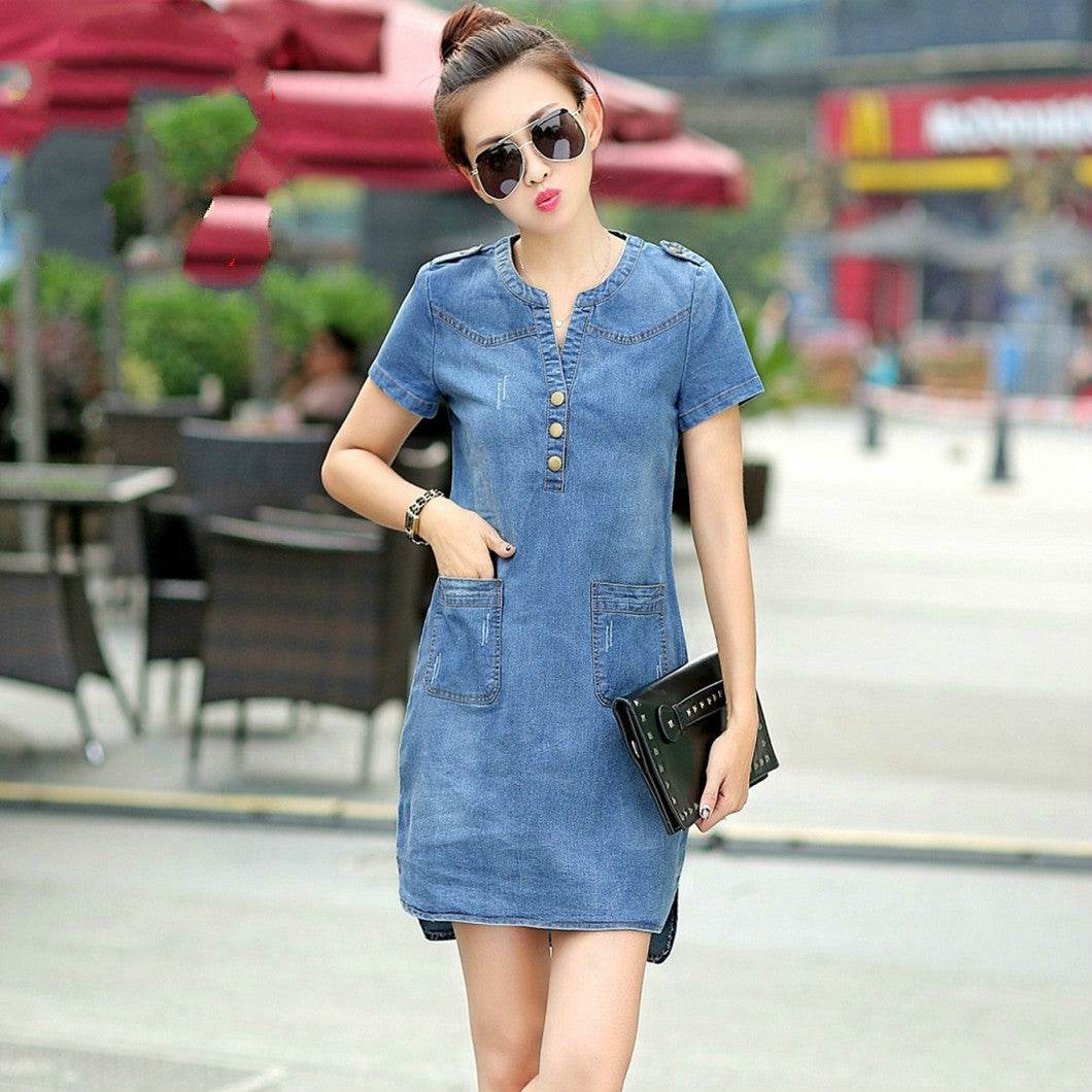 Casual  Denim Fashion Mini Jeans dress - www.Shopthatapp.com