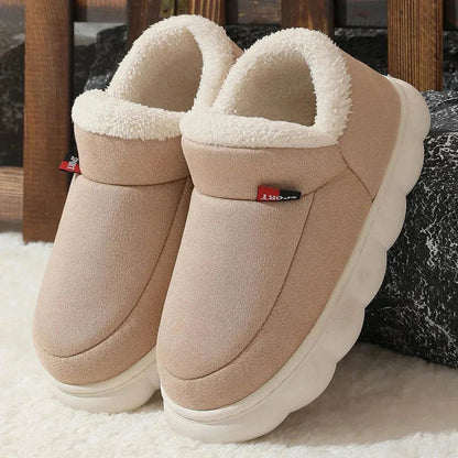 Winter Plush Cotton Shoes Women Men Warm Suede House Shoes For Parents Solid Color Thick-soled Garden Shoes Outdoor - www.Shopthatapp.com