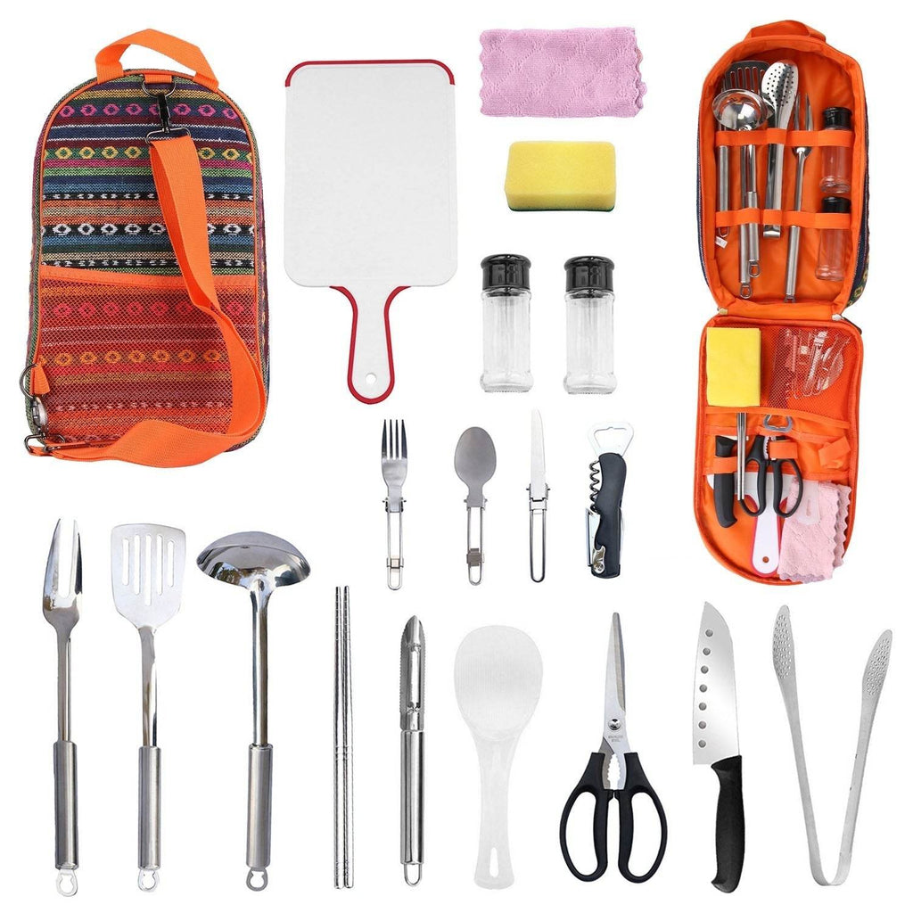 Camping Cooking Utensil Kit 19Pcs Portable Picnic Cookware Outdoor Kitchen Equipment Gear Campfire Barbecue Appliances With Storage Bag - www.Shopthatapp.com