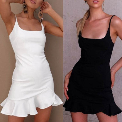 New Ruffles Trumpet Dress Women Sleeveless Spaghetti Strap Slim Summer Dress Party Short Dresses Vestidos - www.Shopthatapp.com