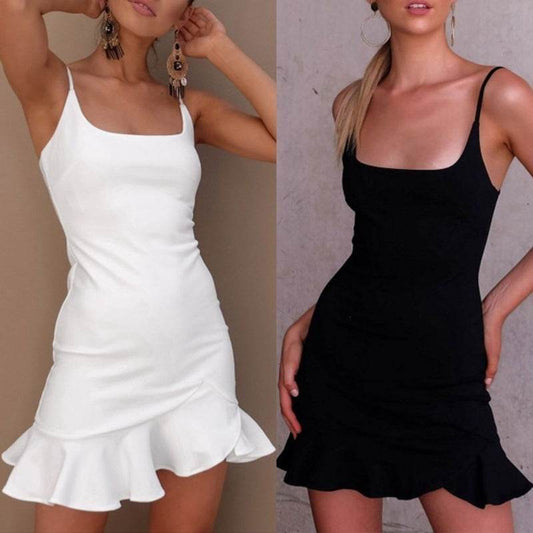 New Ruffles Trumpet Dress Women Sleeveless Spaghetti Strap Slim Summer Dress Party Short Dresses Vestidos - www.Shopthatapp.com
