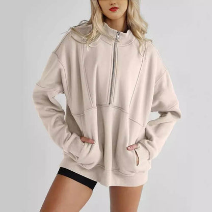 Women's Half Zipper Pocket Fashion Casual Exercise Oversized Sweatshirt Pullover - www.Shopthatapp.com
