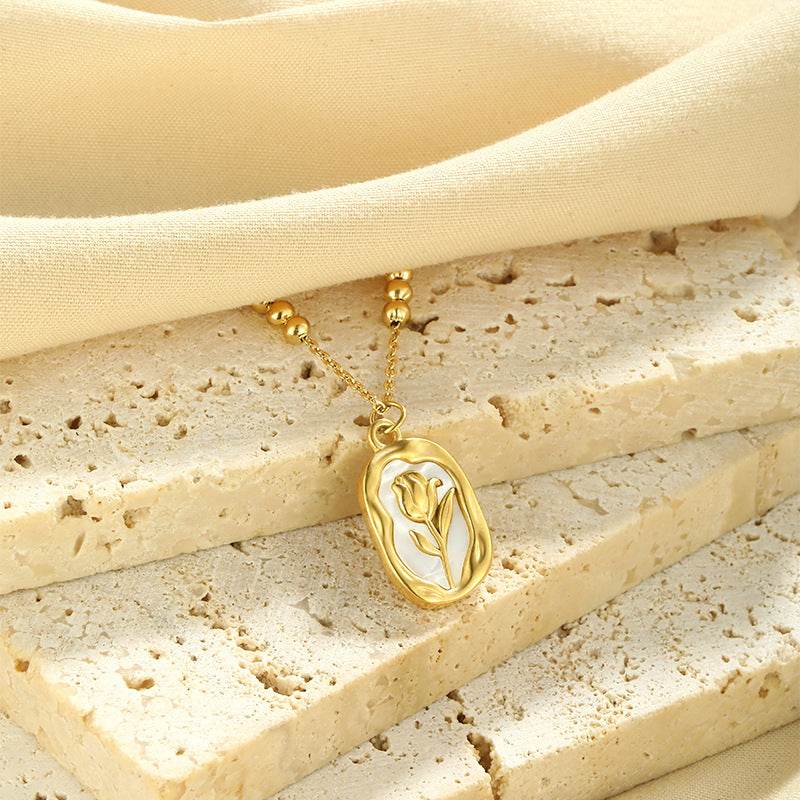 Simple Rose White Shell Pendant Necklace For Women - www.Shopthatapp.com