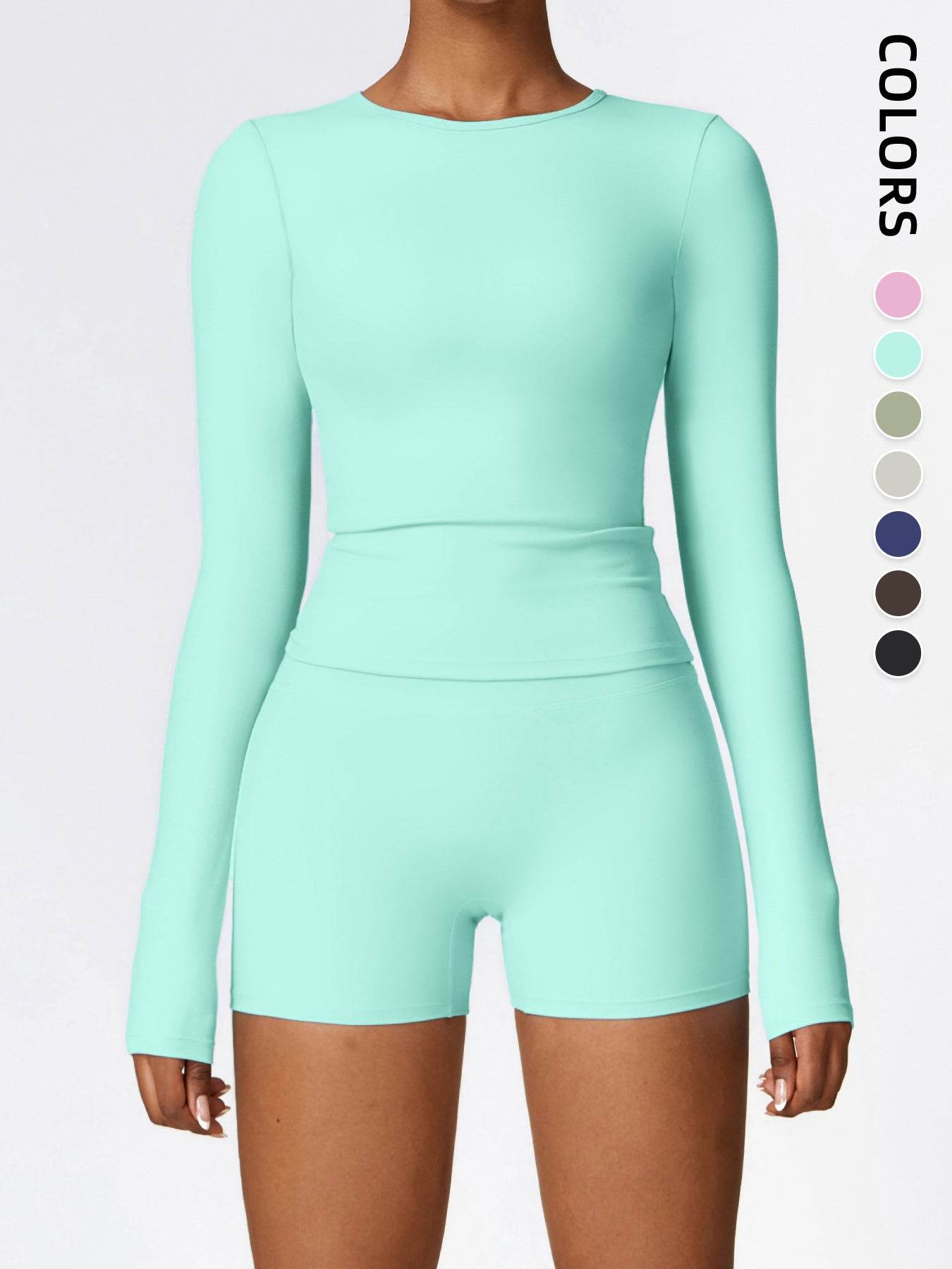 Women's Four Seasons Sports Suit, Women's Long Sleeve Round Neck Sports T-shirt And High Waist Tight Shorts Yoga Suit. - www.Shopthatapp.com