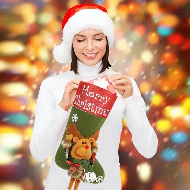 2024 New Year Xmas Big Stockings Set Decorations Christmas 3D Plush Big Sock Christmas Tree Pendant Decorating Supplies - www.Shopthatapp.com