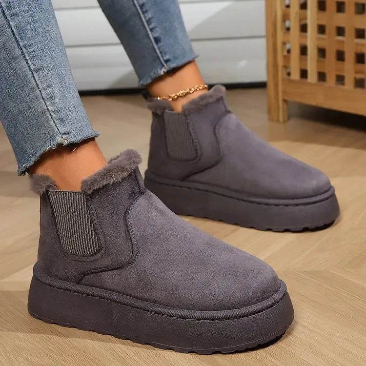 Winter Snow Boots Fashion Flat Thick-soled Cotton Shoes Round Toe Warm Plush Ankle Boot For Women - www.Shopthatapp.com