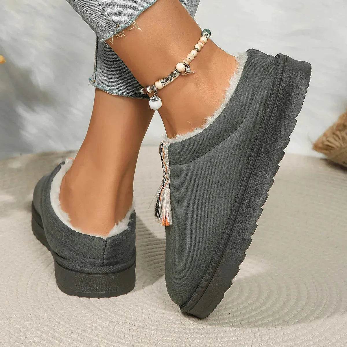 Winter Plush Home Slippers Fashion Round Toe Flat Suede Garden Shoes Indoor Warm Floor Bedroom Slipper For Women - www.Shopthatapp.com