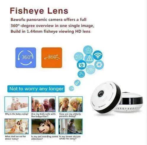 960P HD WiFi IP Camera, 360° Panoramic Fish Eyes Lens - www.Shopthatapp.com