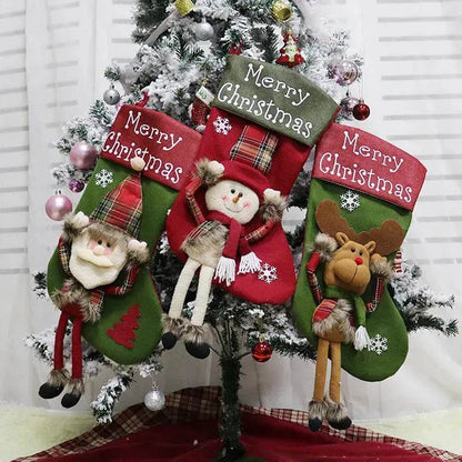 2024 New Year Xmas Big Stockings Set Decorations Christmas 3D Plush Big Sock Christmas Tree Pendant Decorating Supplies - www.Shopthatapp.com