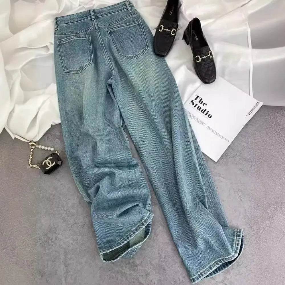 Starry Diamond In The Debris Rhinestone Straight Baggy Jeans Pant For Women - www.Shopthatapp.com