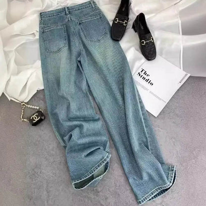 Starry Diamond In The Debris Rhinestone Straight Baggy Jeans Pant For Women - www.Shopthatapp.com