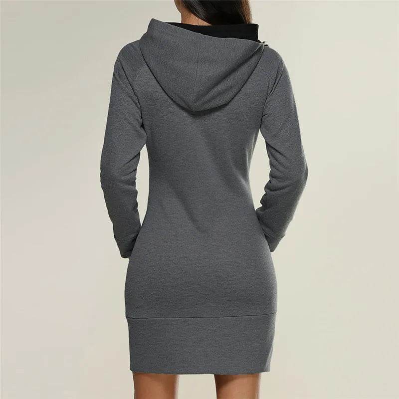 Women New hooded zipper pullover mid-length sweater - www.Shopthatapp.com