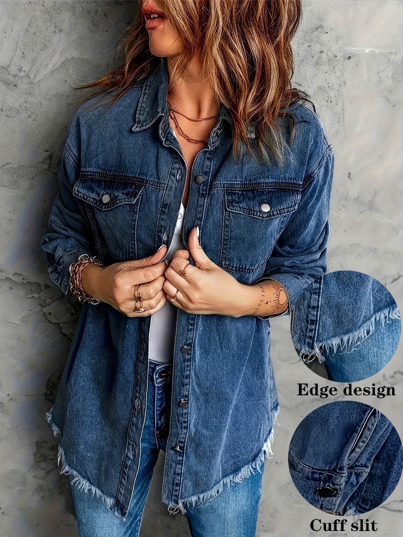 Denim Jacket – Retro Washed Casual Style for Women - www.Shopthatapp.com