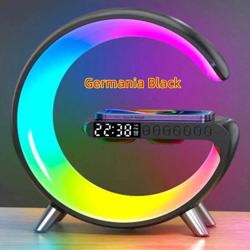 G shaped Wireless Phone Charging Night LED Lamp Bluetooth Speaker - www.Shopthatapp.com