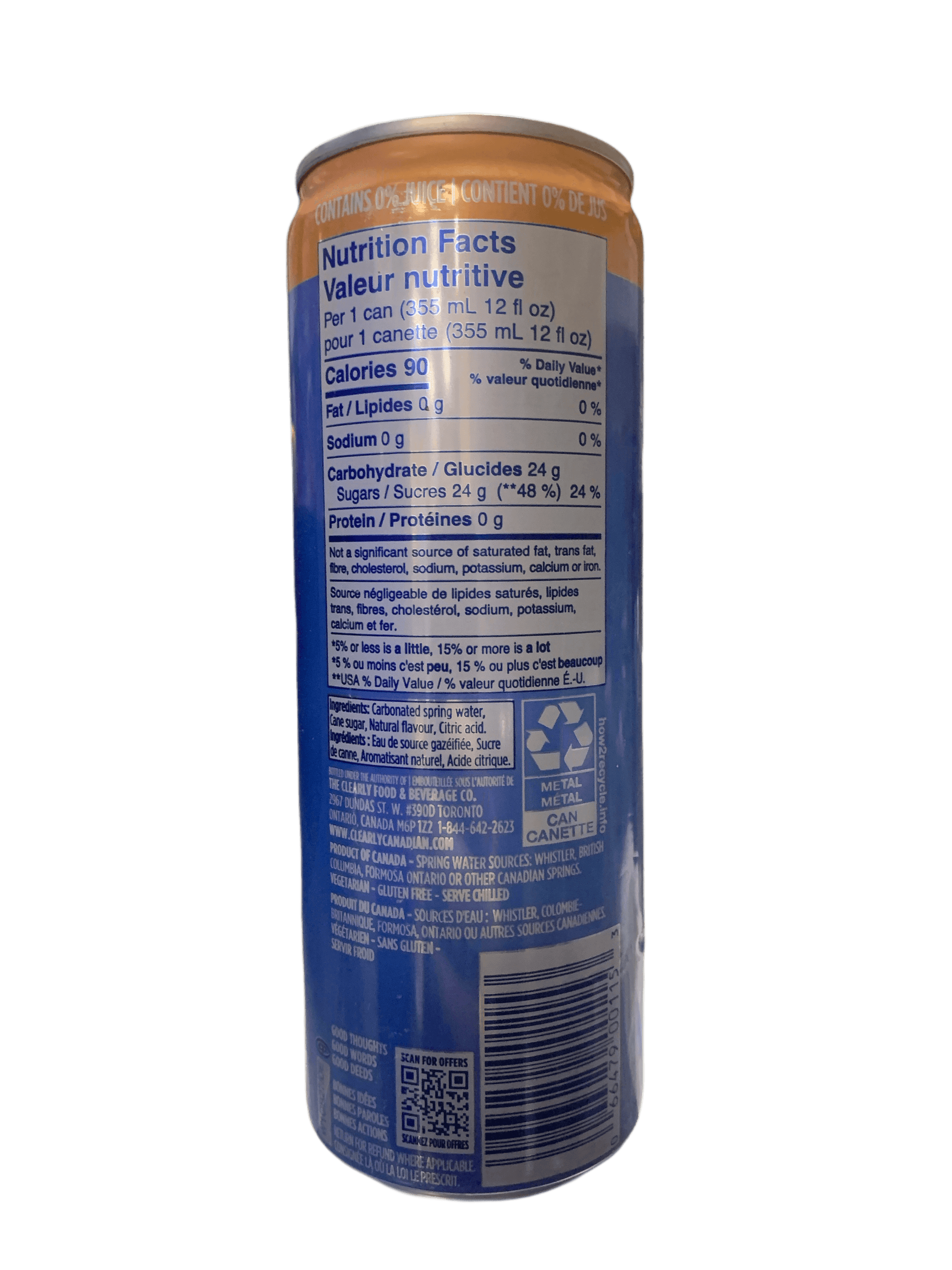 Clearly Canadian Sparkling Orchard Peach Cans 355ML - Canadian Edition - www.Shopthatapp.com