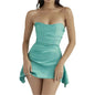 Chic Women's Fashion Tube Top Irregular Pleated Elastic Satin Mini Dress for Evening Party, Cocktail - www.Shopthatapp.com