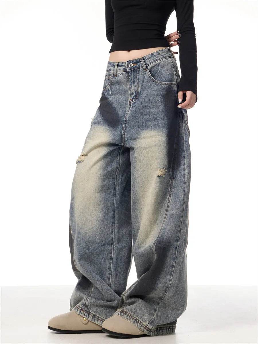 Splash Ink Ripped Machete Baggy Jeans Pant For Women Loose-fitting Wide-leg Trousers - www.Shopthatapp.com