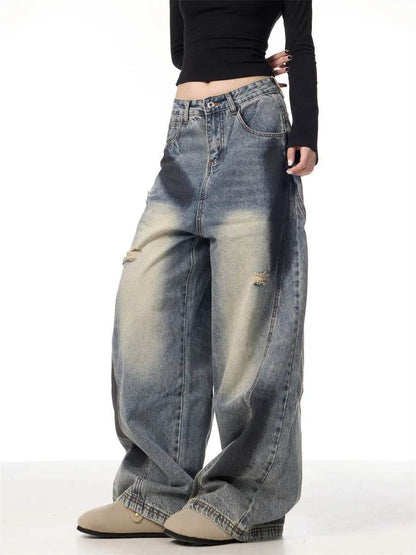Splash Ink Ripped Machete Baggy Jeans Pant For Women Loose-fitting Wide-leg Trousers - www.Shopthatapp.com