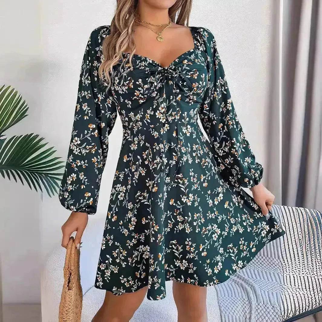 Casual Summer Floral Mini Dress Lantern Sleeve  Skater Dress - www.Shopthatapp.com