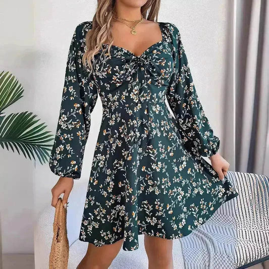 Casual Summer Floral Mini Dress Lantern Sleeve  Skater Dress - www.Shopthatapp.com