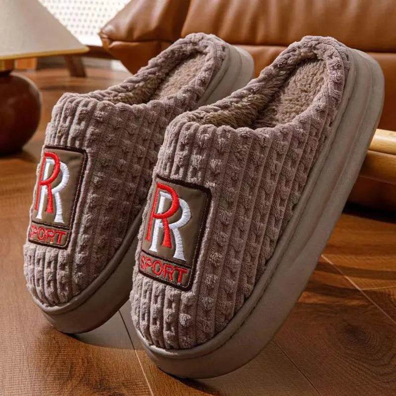 Men's Letter Plush Slippers Winter Warm Non-slip House Shoes Plus Size Indoor Bedroom Floor Home Slipper For Women - www.Shopthatapp.com