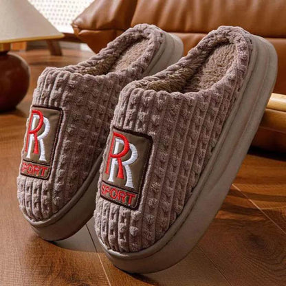 Men's Letter Plush Slippers Winter Warm Non-slip House Shoes Plus Size Indoor Bedroom Floor Home Slipper For Women - www.Shopthatapp.com